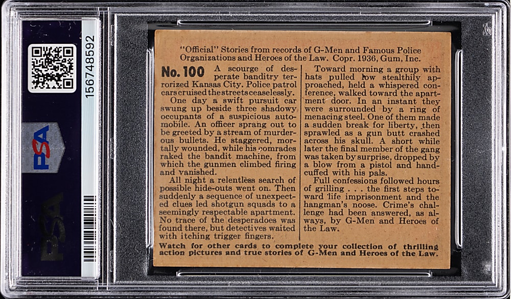 1936 R60 Gum Inc. G-Men & Heroes of the Law #100 The Dragnet Snares It's Prey PSA VG-EX 4