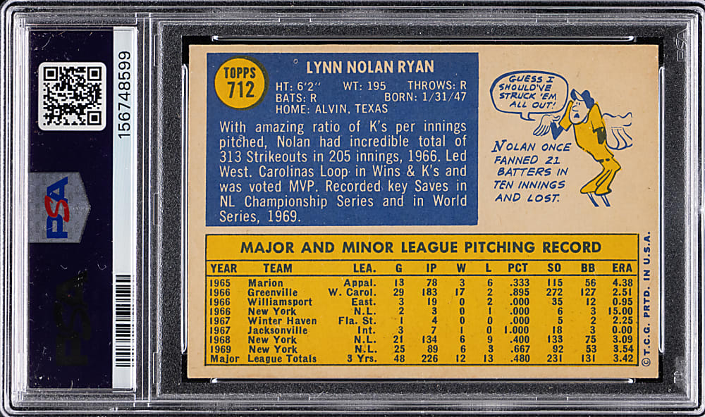 1970 Topps #712 Nolan Ryan PSA EX 5