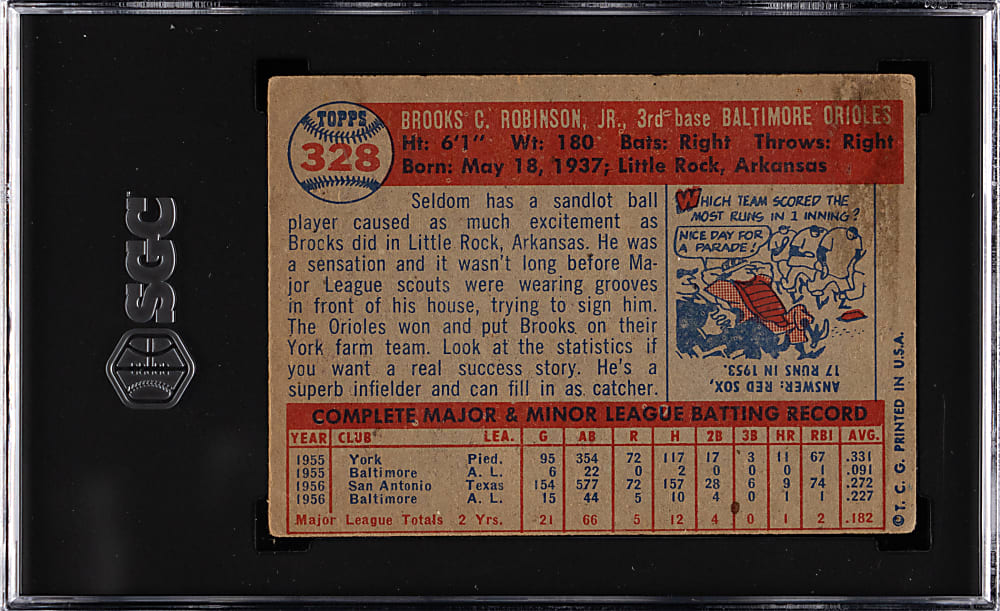 1957 Topps #328 Brooks Robinson Rookie SGC VG 3