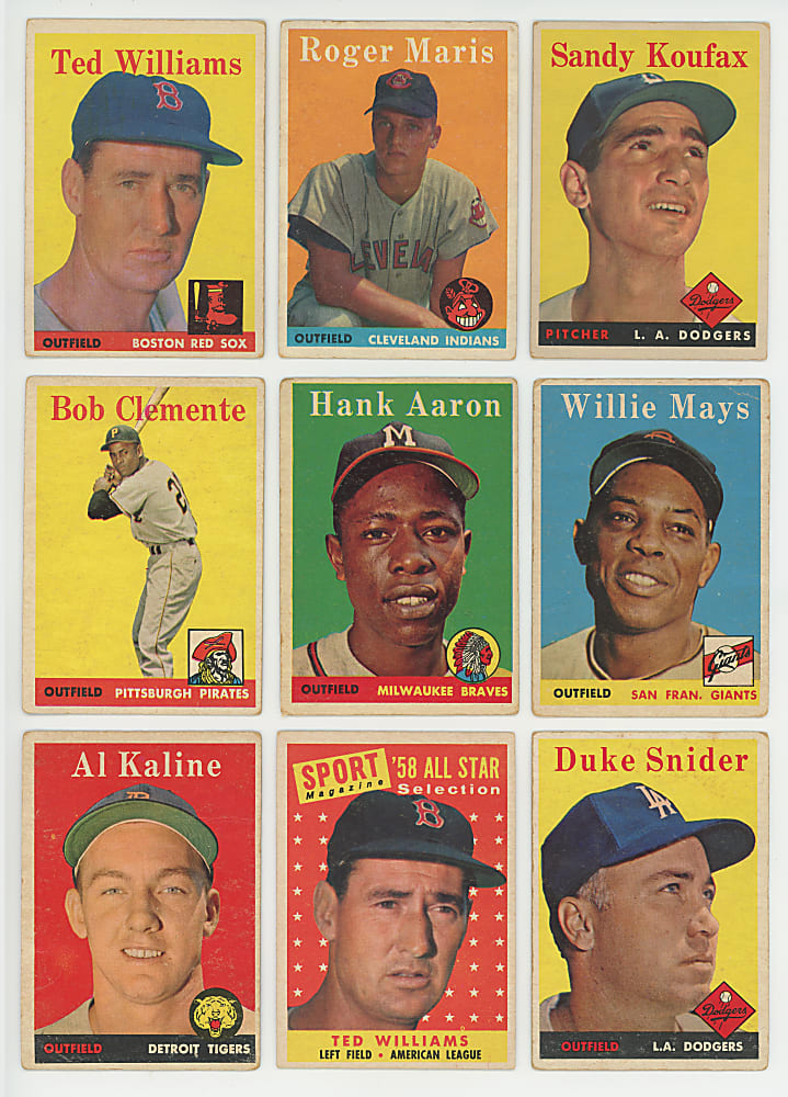 1958 Topps Collection (169) with Several Hall of Famers & Stars Including Aaron, Koufax, Mantle, Maris RC, Mays & T. Williams