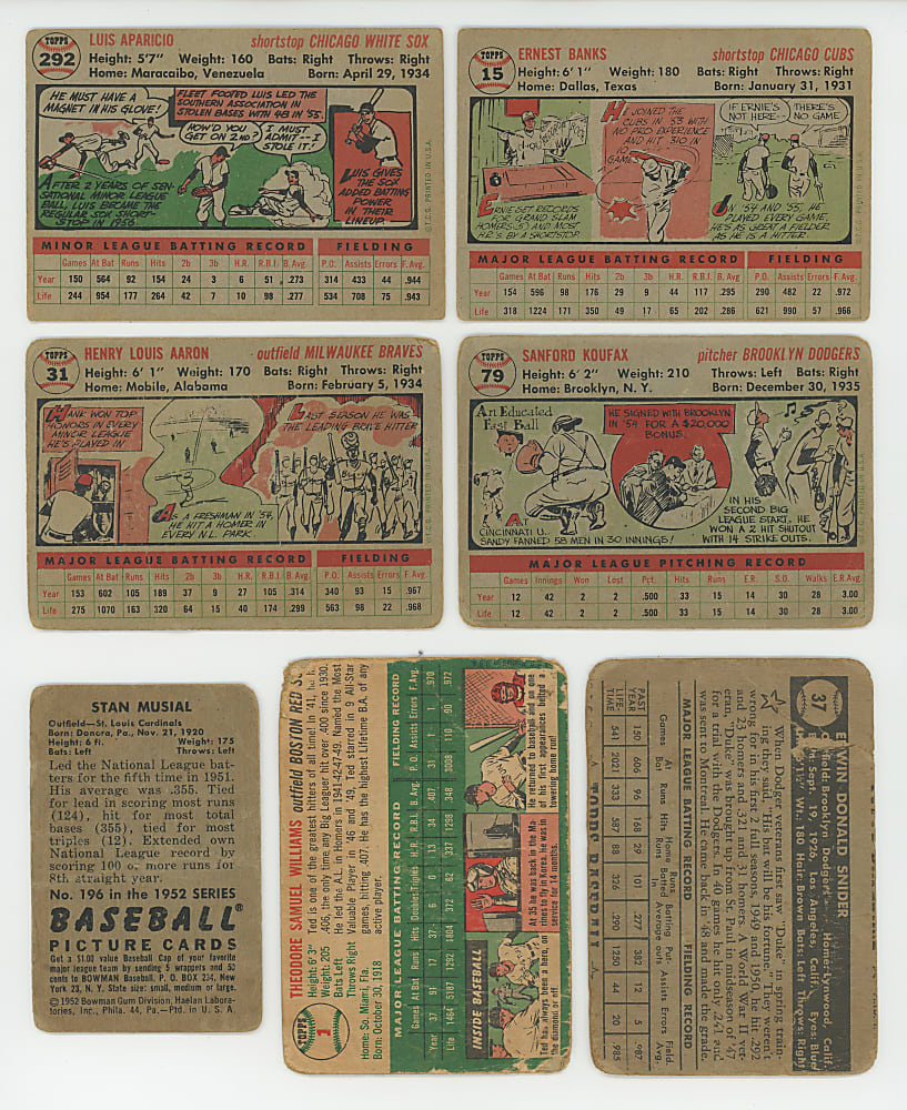 1952-1956 Topps & Bowman Collection (300+) with (29) Hall of Famers Including Aaron, Koufax, Musial & T. Williams