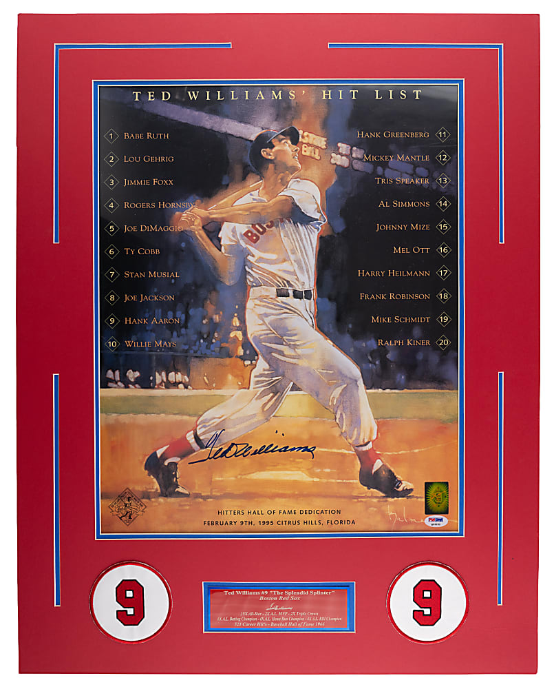 Ted Williams Signed Matted Lithograph - Full PSA LOA & Green Diamond COA