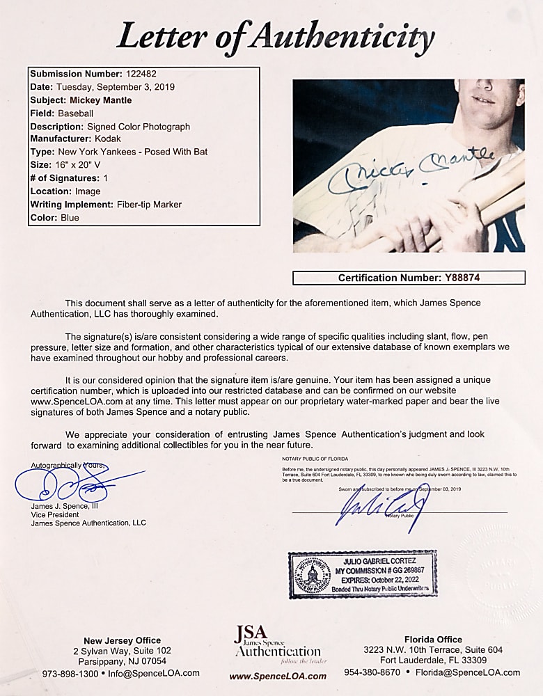 Mickey Mantle Signed Matted Photograph - Full JSA