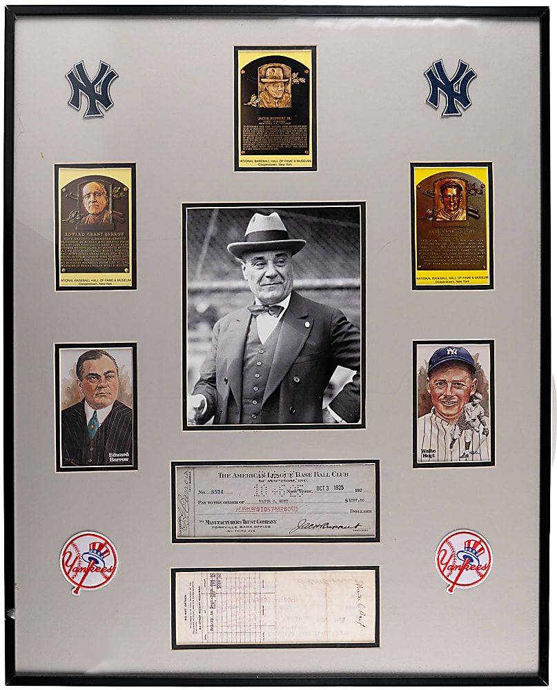 1925 New York Yankees Payroll Check Triple-Signed by Barrow, Ruppert & Payee Waite Hoyt