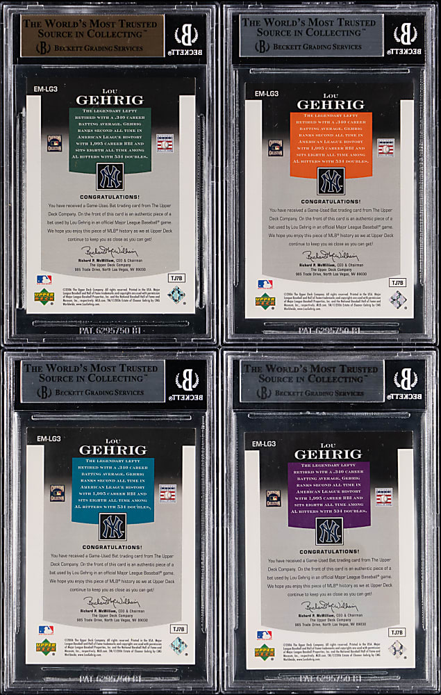 2006 Upper Deck Epic Materials Lou Gehrig Game-Used Bat Variations (4) - All BGS MINT 9 or GEM MINT 9.5