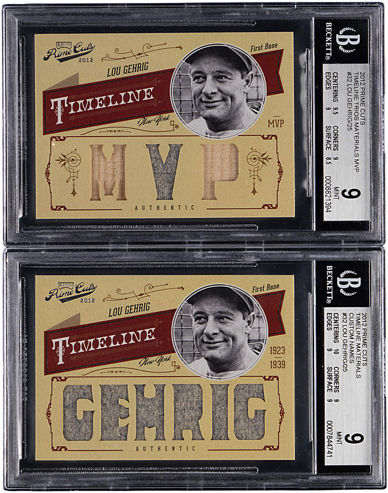 2012 Playoff Prime Cuts Timeline Materials Lou Gehrig BGS MINT 9 Graded Pair - Both #/25