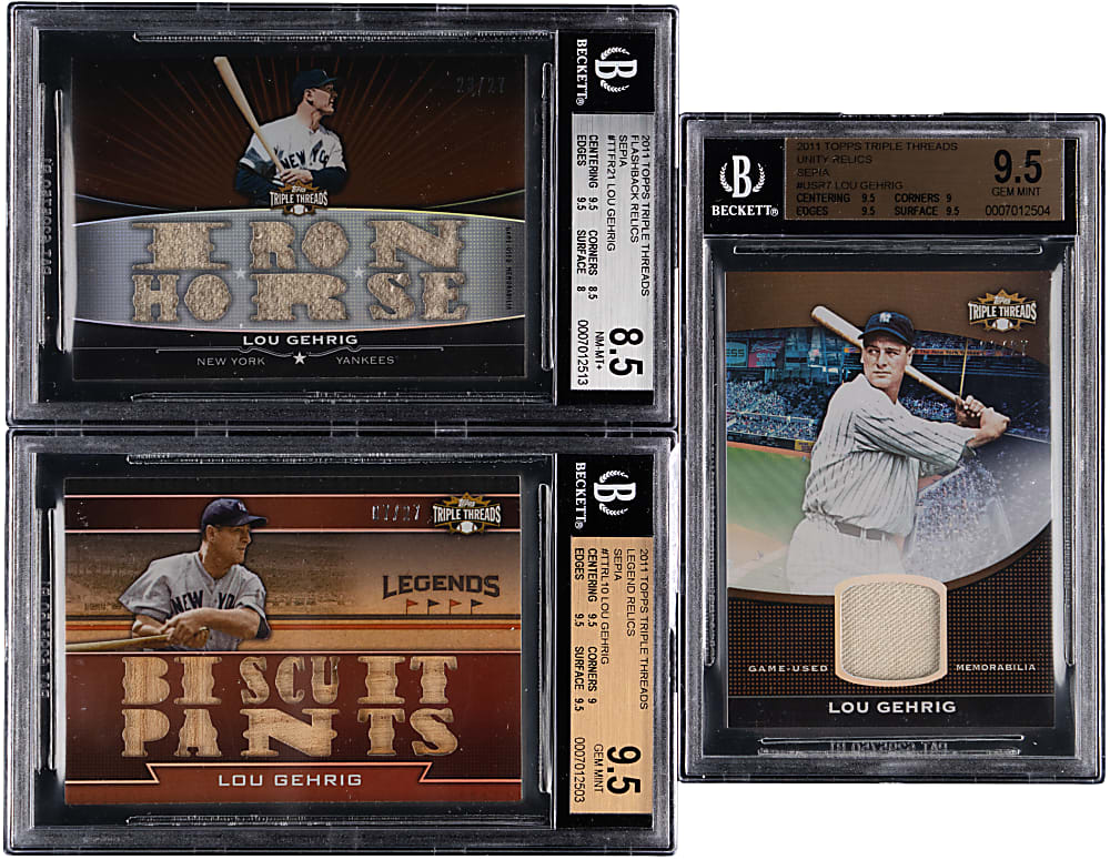 2011 Topps Triple Threads Lou Gehrig Sepia Relics BGS Graded Trio - All #/27
