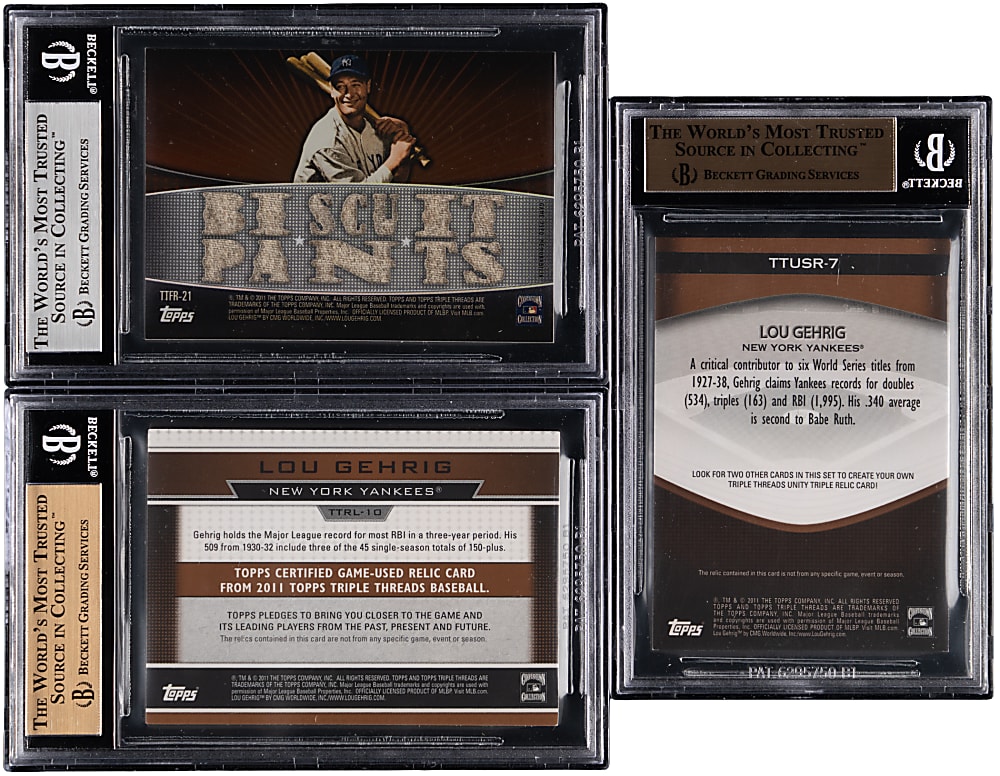 2011 Topps Triple Threads Lou Gehrig Sepia Relics BGS Graded Trio - All #/27