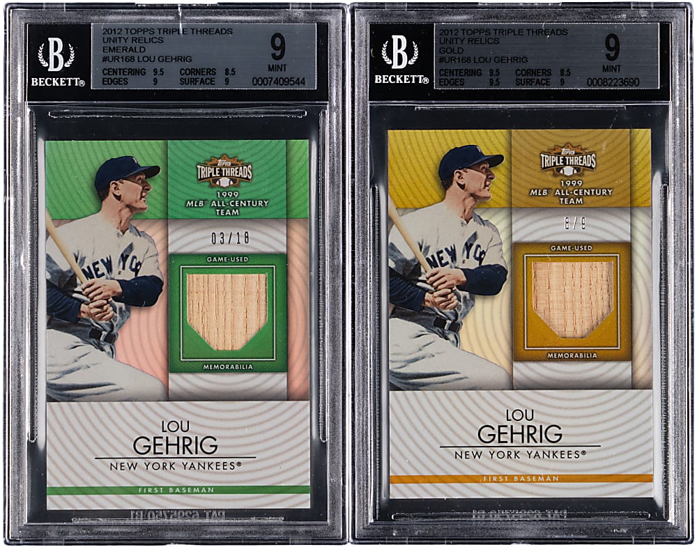 2012 Topps Triple Threads Unity Relics #168 Lou Gehrig BGS MINT 9 Graded Pair - Both #/18 or Lesser