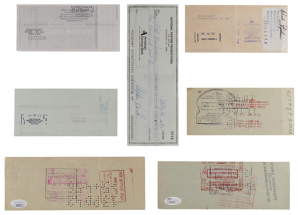 Hall of Famer Signed Checks (7) with Ed Barrow, Eppa Rixey & Ted Williams