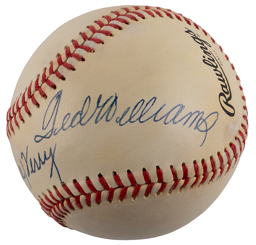 Ted Williams & Bill Terry Dual-Signed ONL/Feeney Baseball - PSA/DNA Sticker