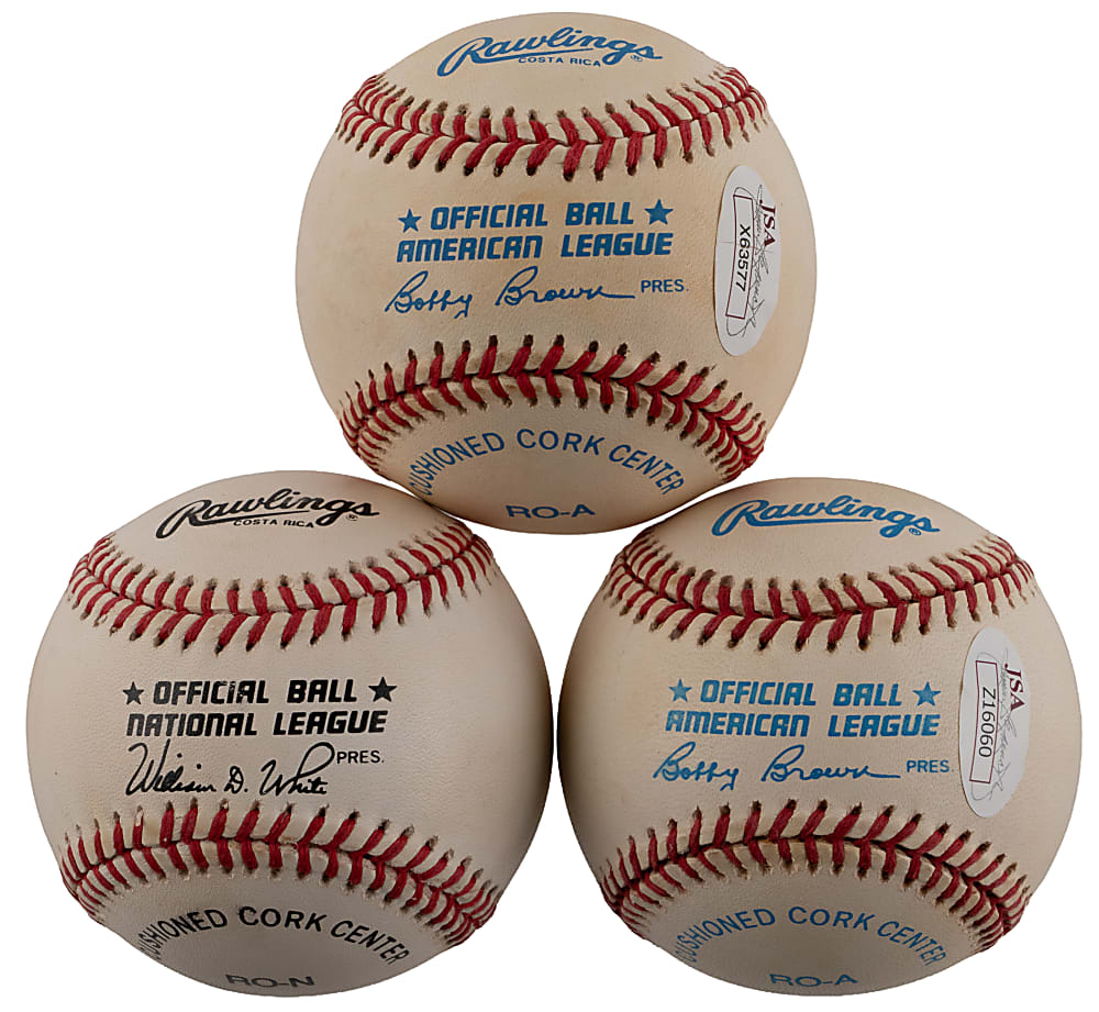 Hank Aaron, Kirby Puckett & Mark McGwire Single-Signed Baseball Trio - Each with Full JSA LOA