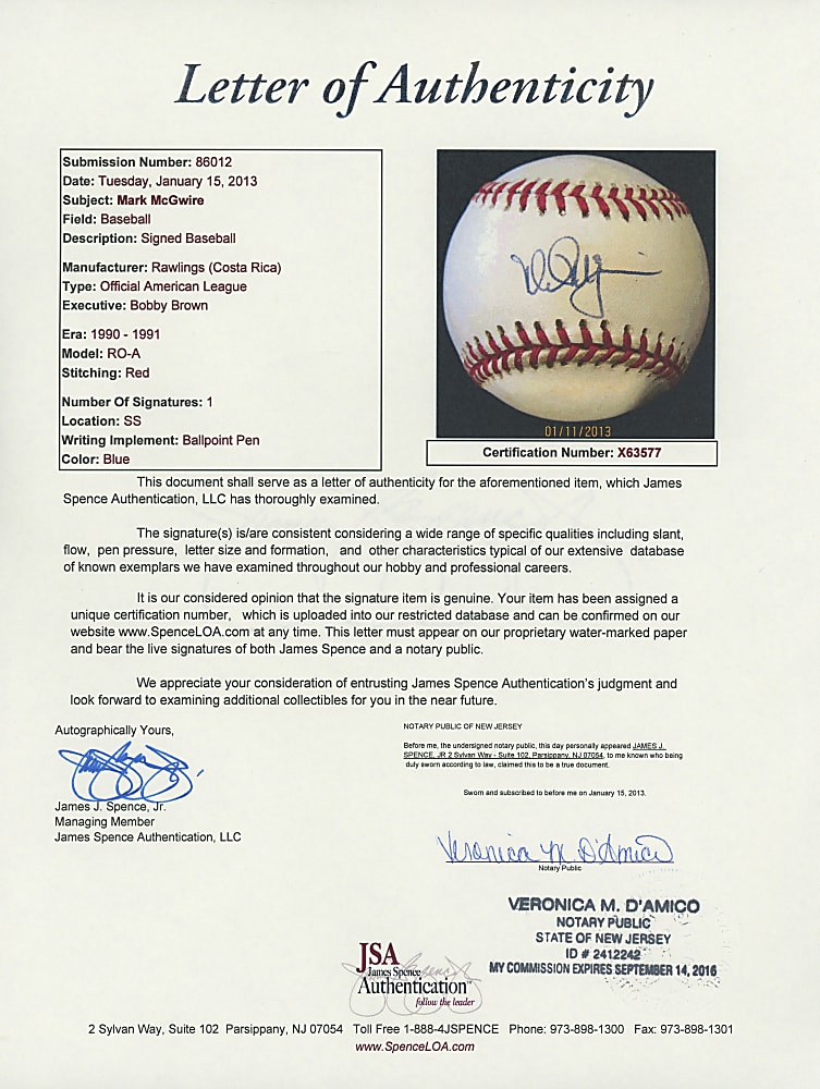 Hank Aaron, Kirby Puckett & Mark McGwire Single-Signed Baseball Trio - Each with Full JSA LOA