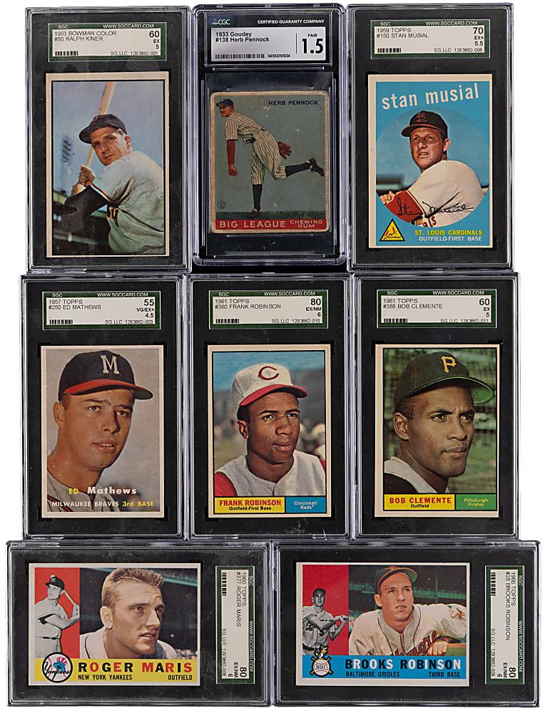1933-1989 Hall of Fame & Star Collection (14) with (8) Graded Including Clemente, Maris & Musial