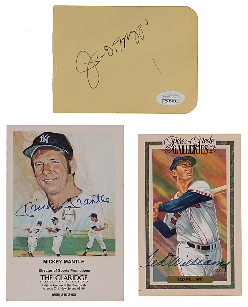 Joe DiMaggio, Ted Williams & Mickey Mantle Signed Flat Trio - Each with Individual LOA