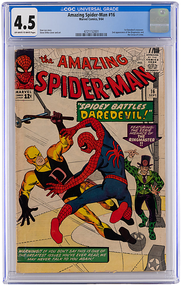 1964 Marvel Comics Amazing Spider-Man #16 First Daredevil Crossover - CGC 4.5