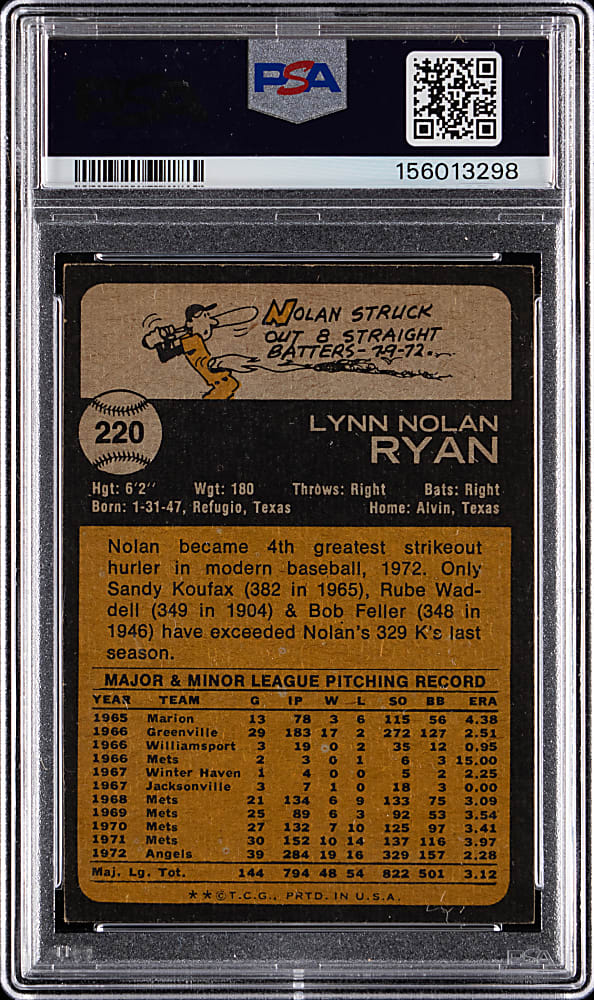 Signed 1973 Topps #220 Nolan Ryan PSA/DNA Authentic
