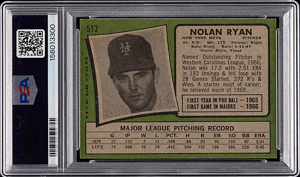 Signed 1971 Topps #513 Nolan Ryan PSA/DNA Authentic