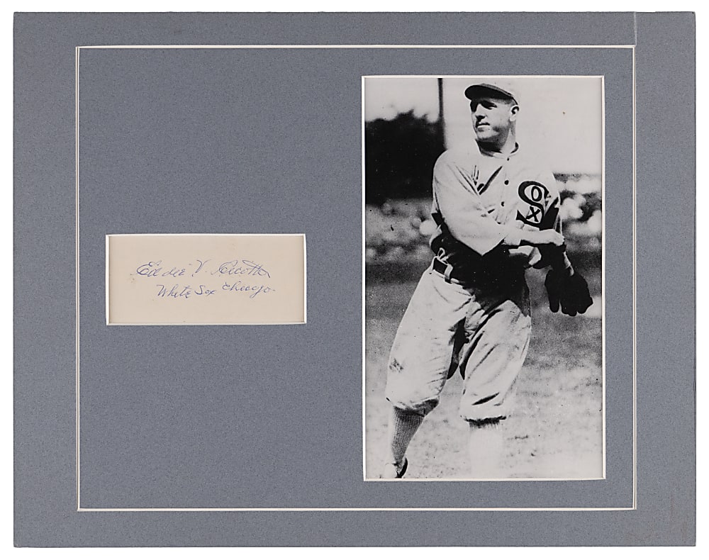 Eddie Cicotte Signed and Inscribed Index Card in Matted Display - Full JSA LOA
