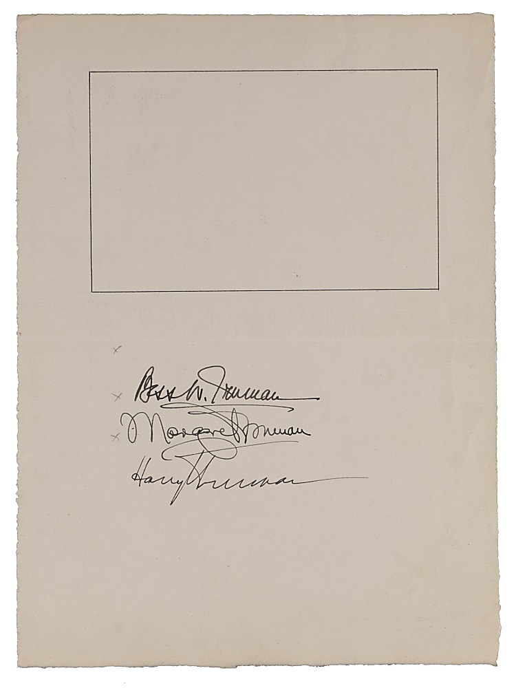 Harry Truman, Bess W. Truman & Margaret Truman Triple-Signed Stationery Sheet