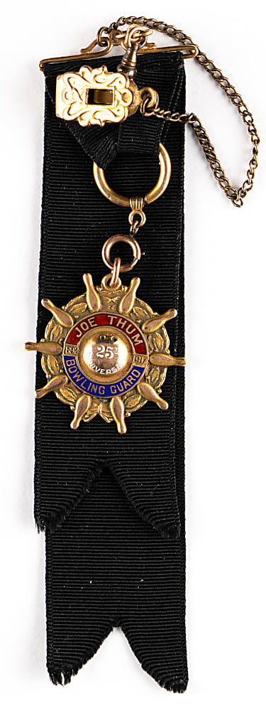 1917 Dieges & Clust Solid Gold Joe Thum Bowling Guard 25th Anniversary Watch Fob Presented to Bowling Pioneer Phil Lehrbach