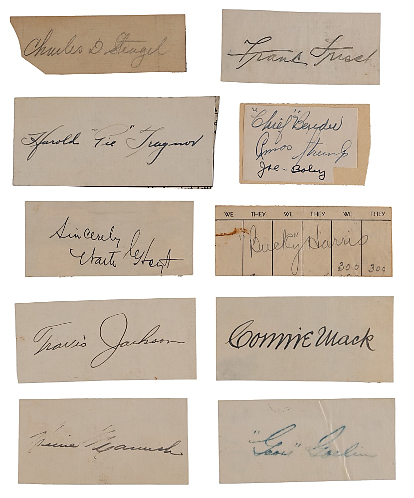 Hall of Fame Signed Cuts Collection (10) with Bender, Traynor, Mack, Frisch & Stengel