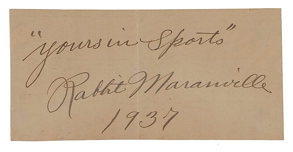 1937 Rabbit Maranville Large Cut Signature with Date/Inscription - Full JSA LOA