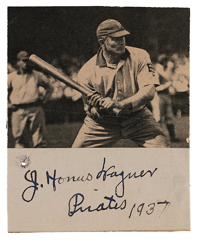 Honus Wagner Signed & Dated Photograph Cut with "Pirates" Inscription Plus Full JSA