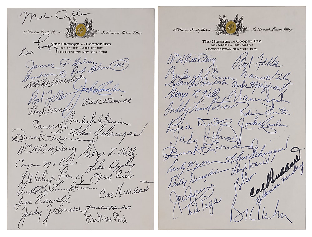 1965-1976 Baseball Hall of Fame Induction Weekend Alumni/Inductee/Guest Multi-Signed Sheets (2) with (48) Total Signatures