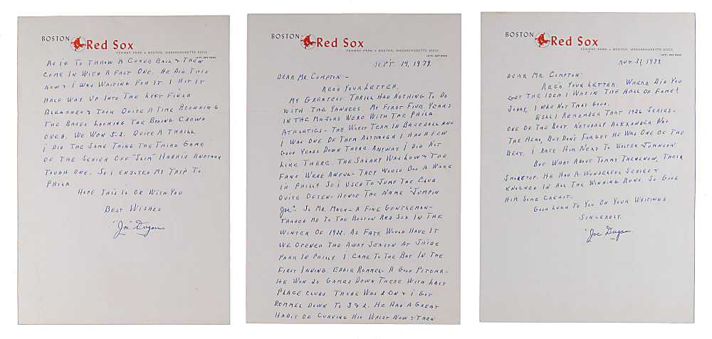 Joe Dugan 1979 "Most Thrilling Experience" Signed Handwritten Letter Pair with Walter Johnson & Grover Cleveland Alexander Content