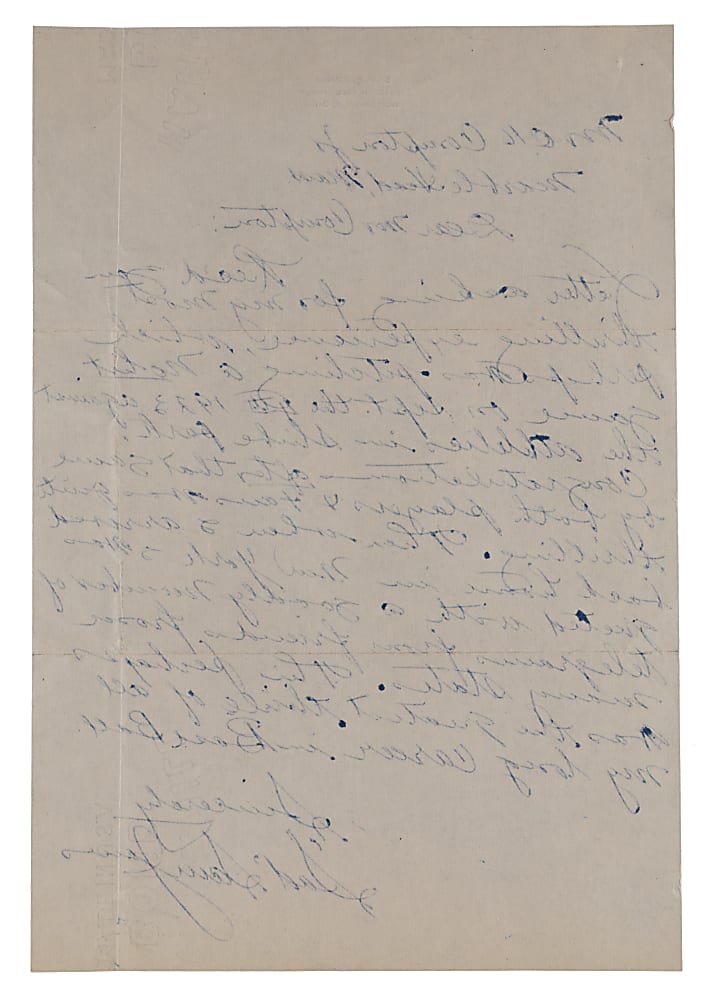 "Sad" Sam Jones "Most Thrilling Experience" Signed Handwritten Letter with 1923 No-Hitter Content