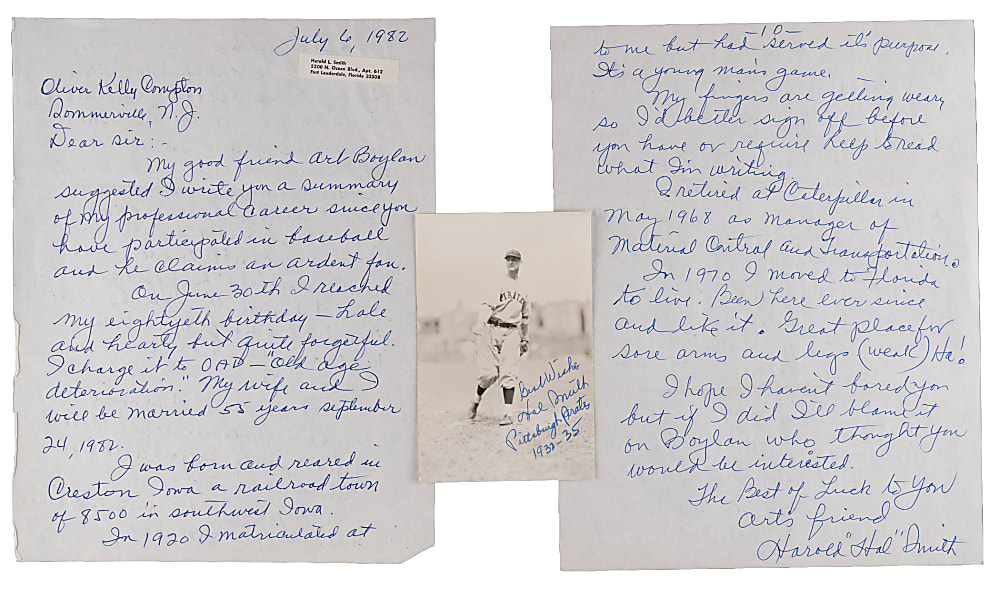 Hal Smith 1982 Signed Handwritten 10-Page Letter Detailing Career with Honus Wagner, Ty Cobb, Walter Johnson Content Plus Signed Photo PC