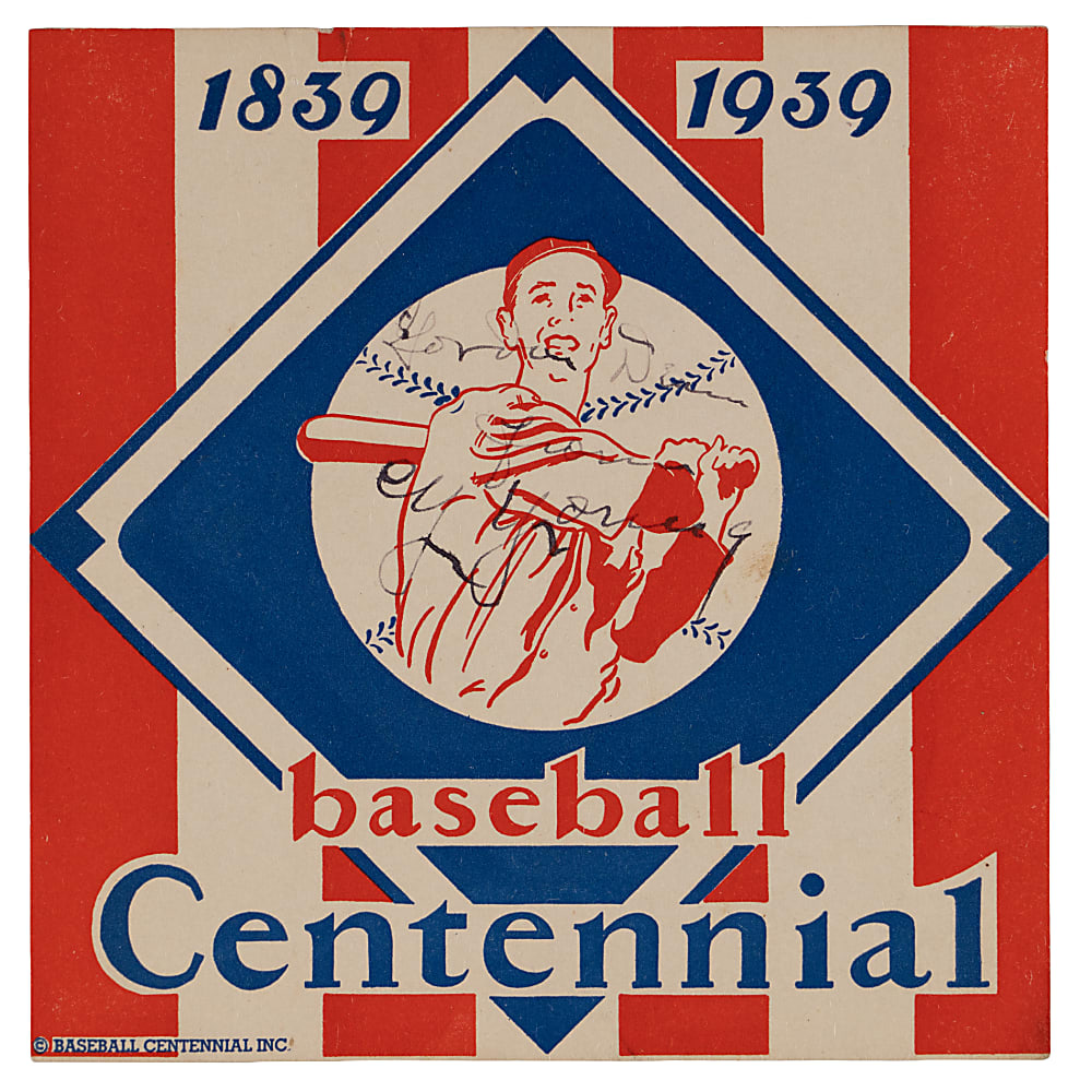 1939 Cy Young Signed Baseball Centennial Sticker with Full JSA LOA