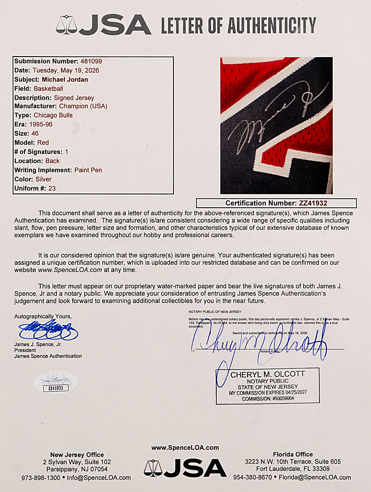 1995-1996 Michael Jordan Signed Chicago Bulls Pro-Cut Road Jersey with Full JSA LOA