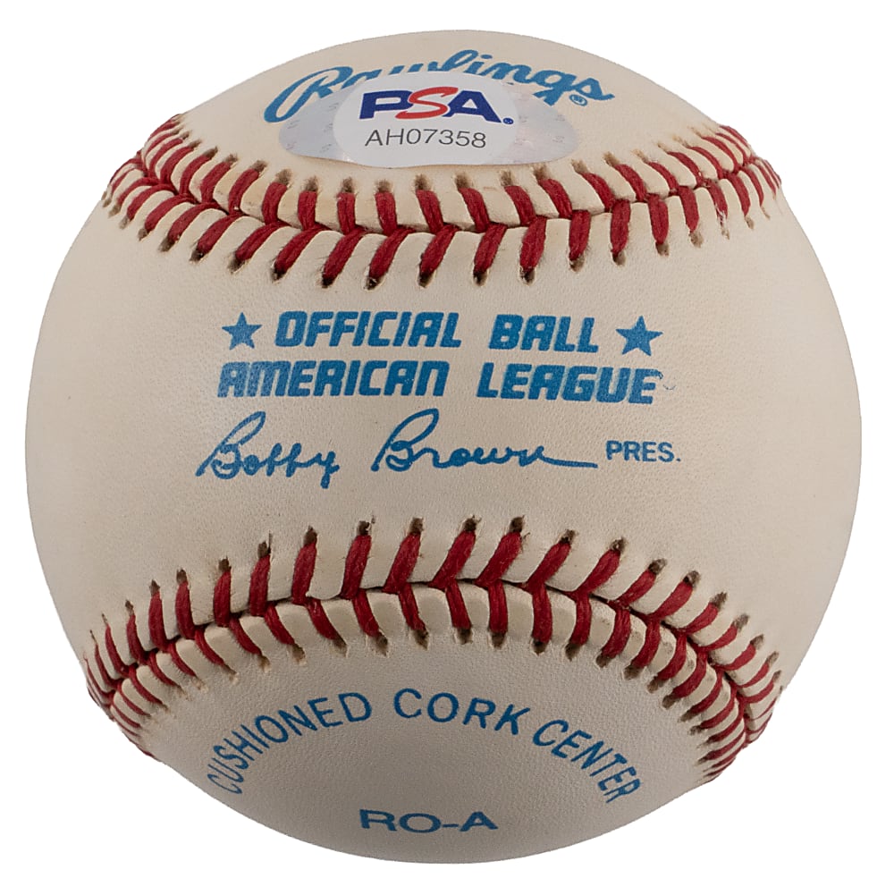 Mickey Mantle Single-Signed OAL/Brown Baseball with No. 7 Inscription - PSA/DNA LOA
