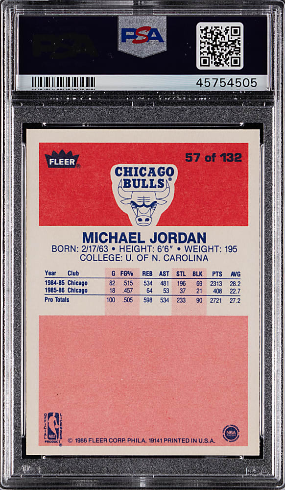 1986-1987 Fleer #57 Michael Jordan Rookie PSA NM-MT 8