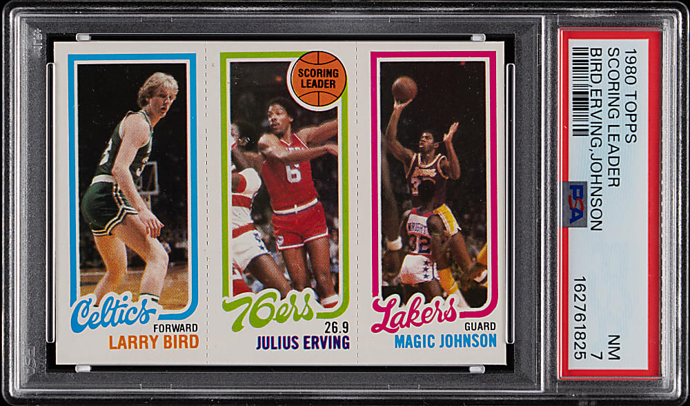 1980-1981 Topps Basketball Larry Bird Rookie/Julius Erving Leader/Magic Johnson Rookie PSA NM 7