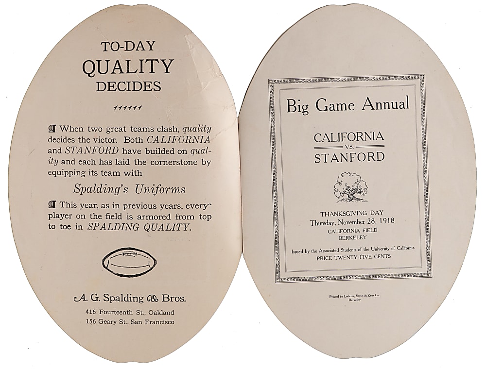 Rare 1918 Stanford vs. California Football Program - "The Game That Never Was"