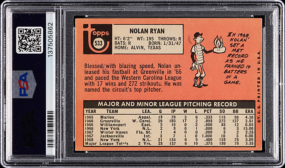 1969 Topps #533 Nolan Ryan PSA VG 3
