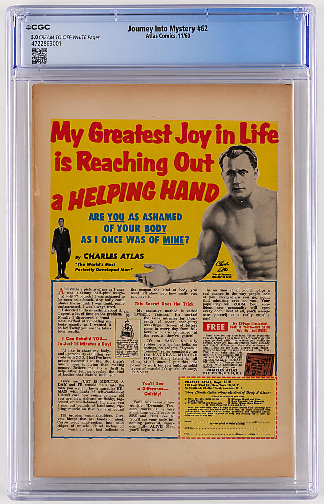 1960 Atlas Comics Journey Into Mystery #62 1st Appearance of Xemmu/Hulk Prototype Issue - CGC 5.0