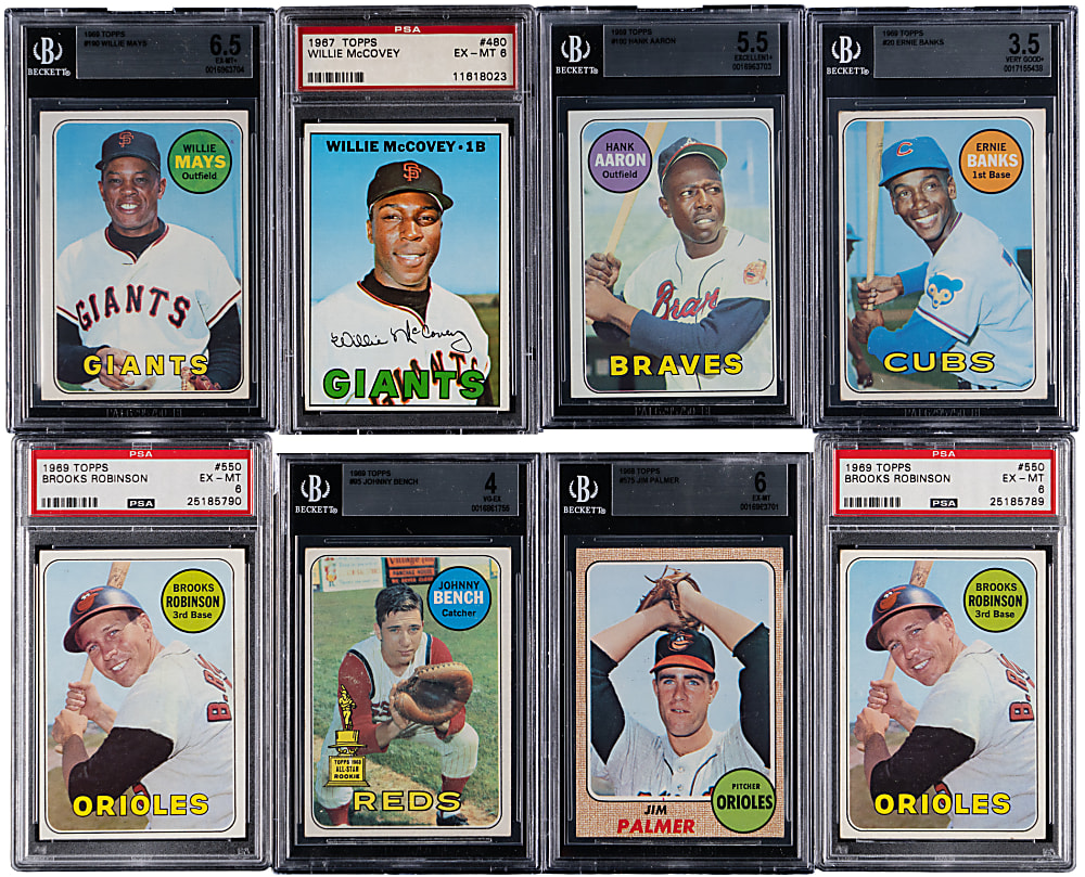 1967-1969 Topps Hall of Fame & Star Graded Collection (16) with Aaron, Bench & Mays