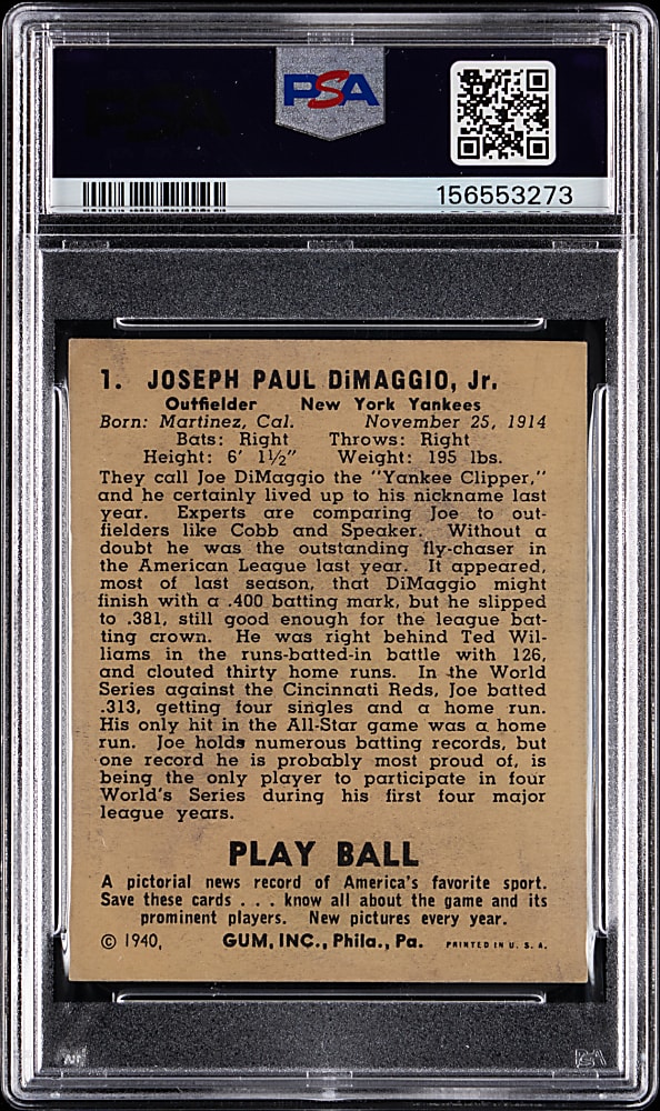 1940 Play Ball #1 Joe DiMaggio PSA Authentic-Altered