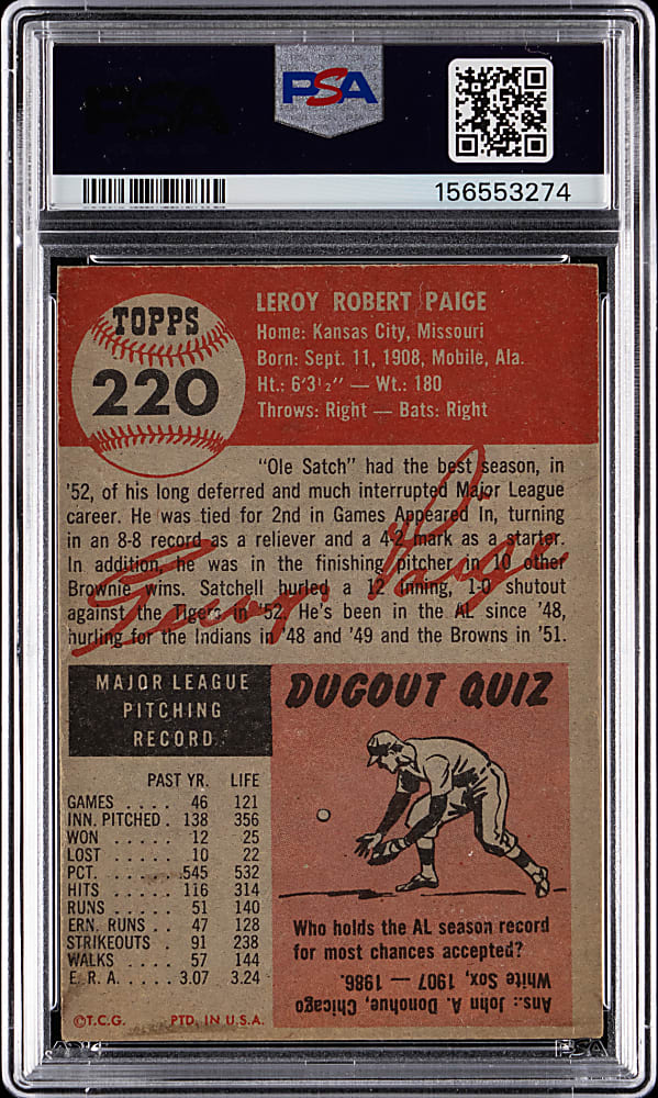 1953 Topps #220 Satchel Paige PSA Authentic