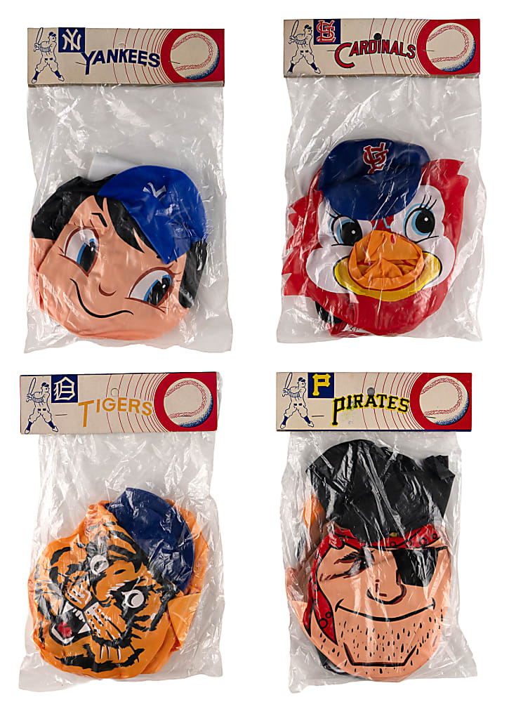1960s Official Major League Swivel Head Inflatable Action Mascots in Sealed Original Packages (4) with New York Yankees