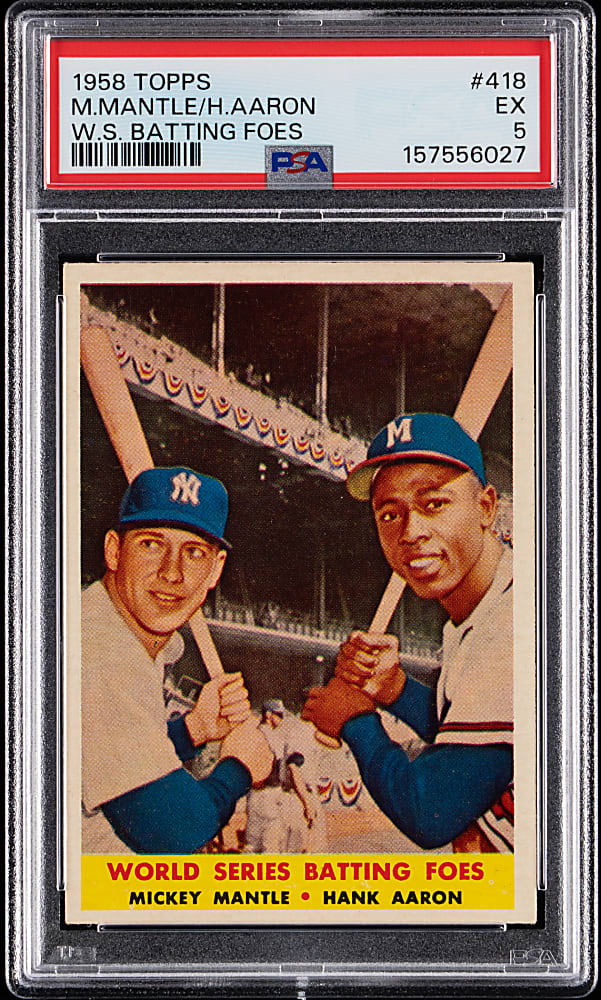 1958 Topps #418 Mickey Mantle/Hank Aaron World Series Batting Foes PSA EX 5