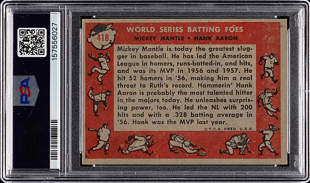 1958 Topps #418 Mickey Mantle/Hank Aaron World Series Batting Foes PSA EX 5