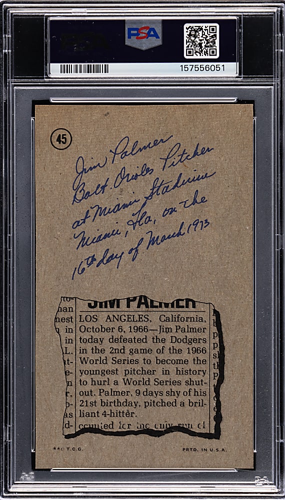 1974 Topps Deckle Edge Proof #45 Jim Palmer Gray Back PSA Authentic