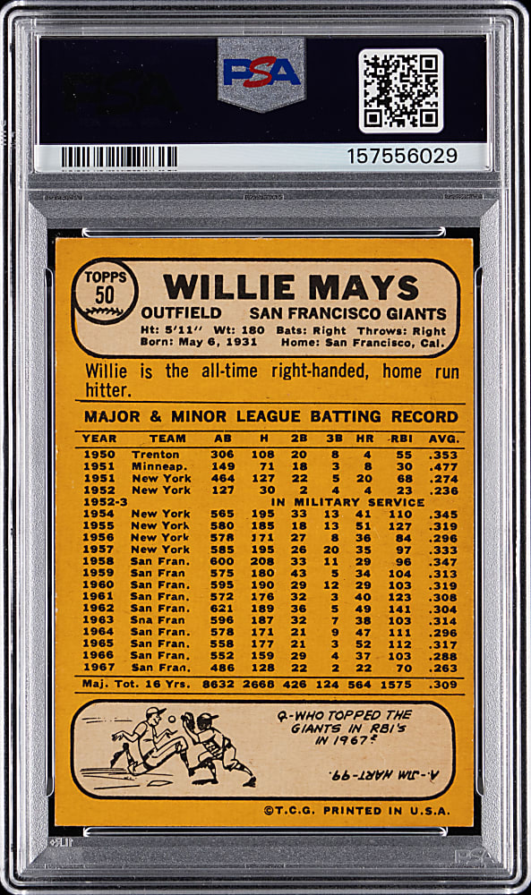 1968 Topps #50 Willie Mays PSA EX 5