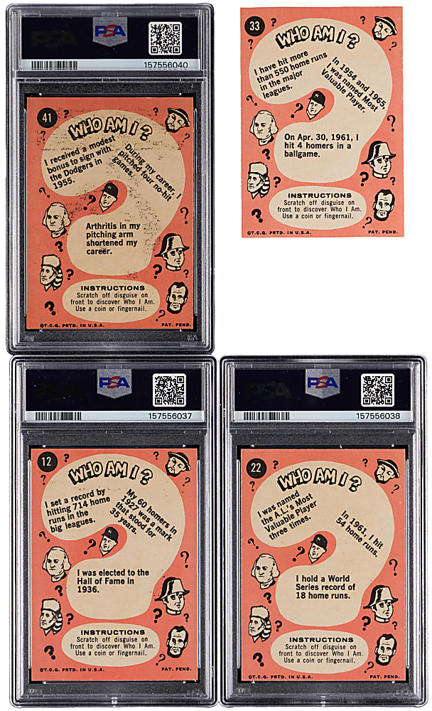 1967 Topps Who Am I? Baseball Set (4) with (3) PSA Graded Hall of Famers