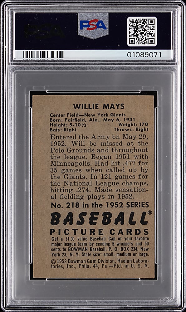 1952 Bowman #218 Willie Mays PSA NM 7 (oc)